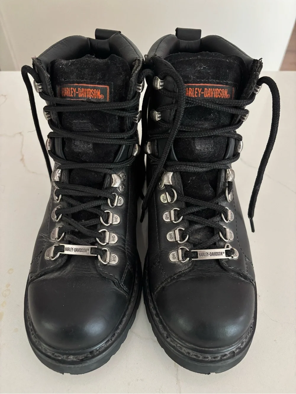 Harley-Davidson Black Leather Lace-Up Motorcycle Boots with Metal Eyelets